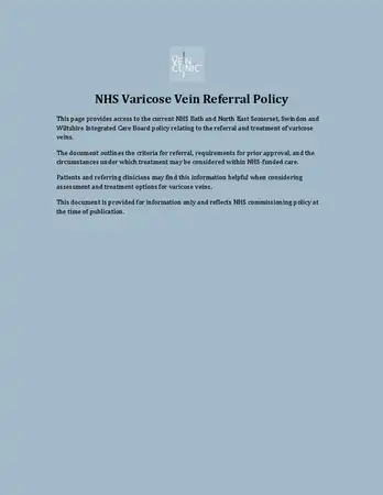 The NHS varicose vein referral policy for Bath, Swindon & Wiltshire