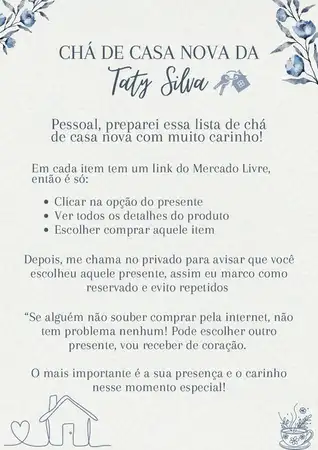 Documento A4 lista para chá de casa nova delicado floral moderno minimalista
